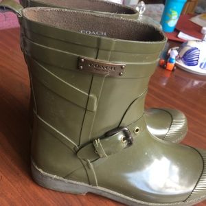 Coach "Lester" Rubber Boots Olive Size 38